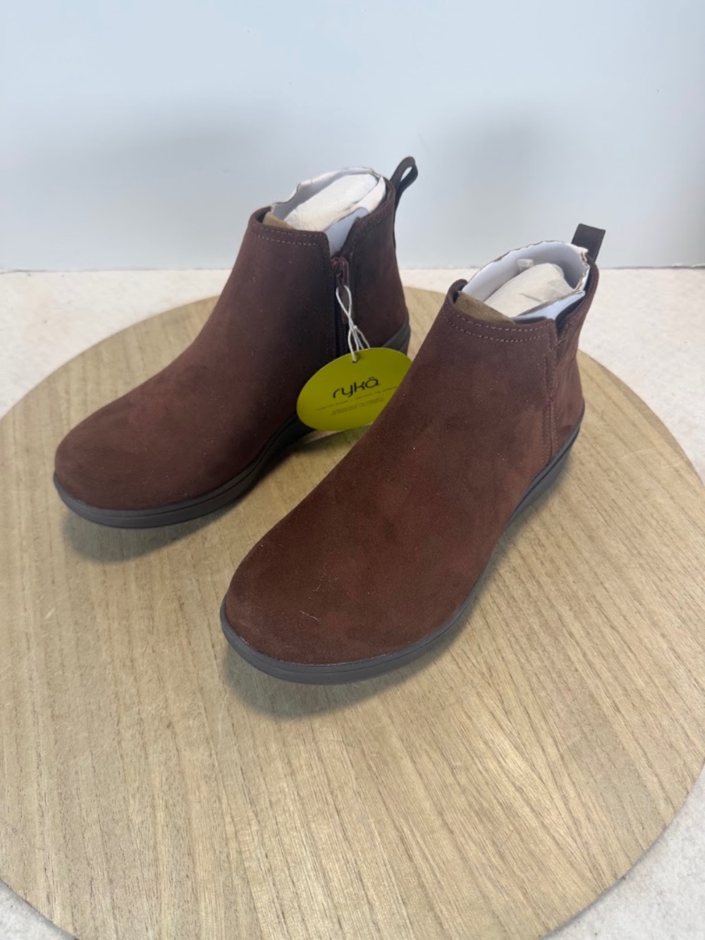 Ryka Women’s 6M Brown Suede Ankle Boots Side Zip Ryka Repel Water Resistant NWT